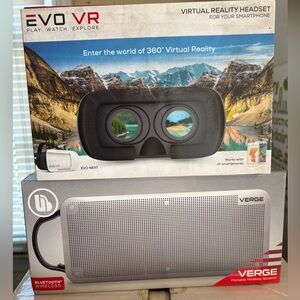 Portable wireless speaker and virtual reality headset combo